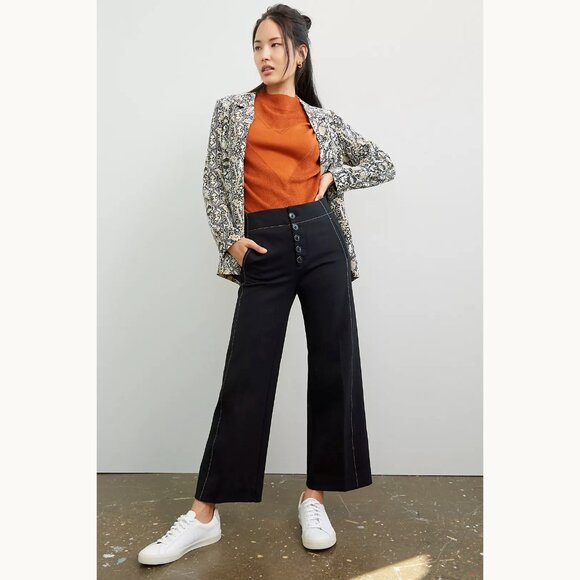 Anthropologie Hailee Ponte Wide-Leg Crop Pant Button Fly Black Size 00 - Picture 14 of 14